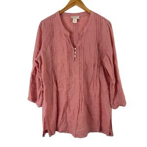 Cynthia Rowley Linen Tunic Top Womens Large Salmon Pink Lagenlook Casual
